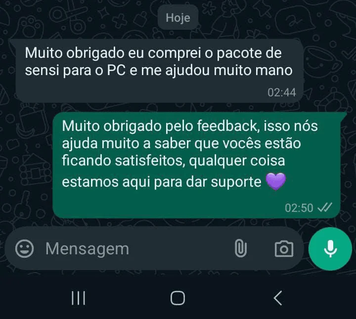 Print real de mensagem de um aluno satisfeito