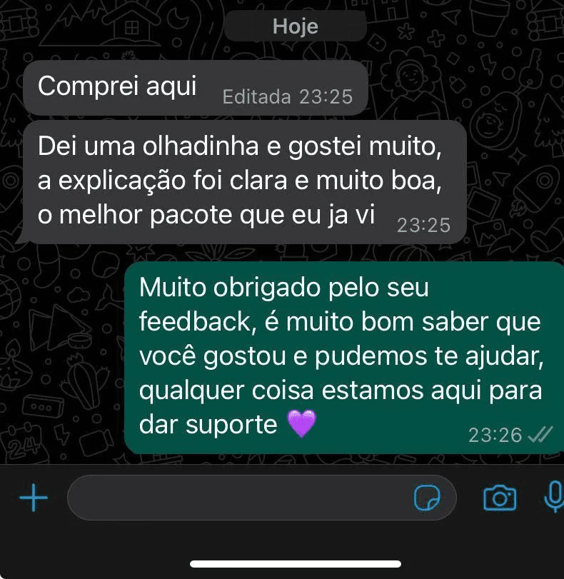 Print real de mensagem de um aluno satisfeito