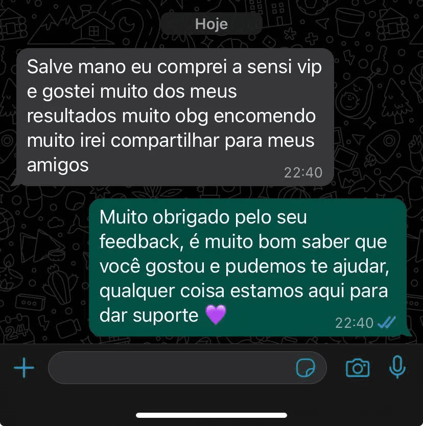 Print real de mensagem de um aluno satisfeito